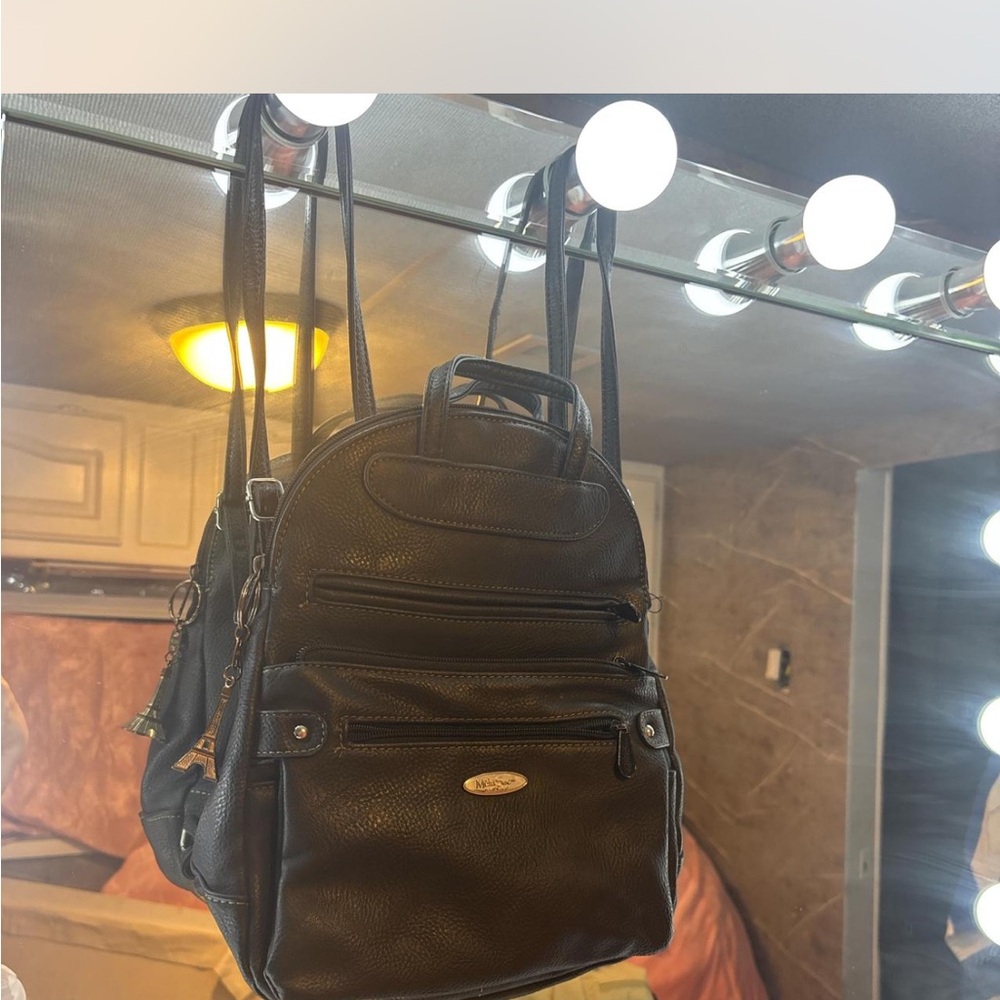 Black Leather women’s mini Backpack